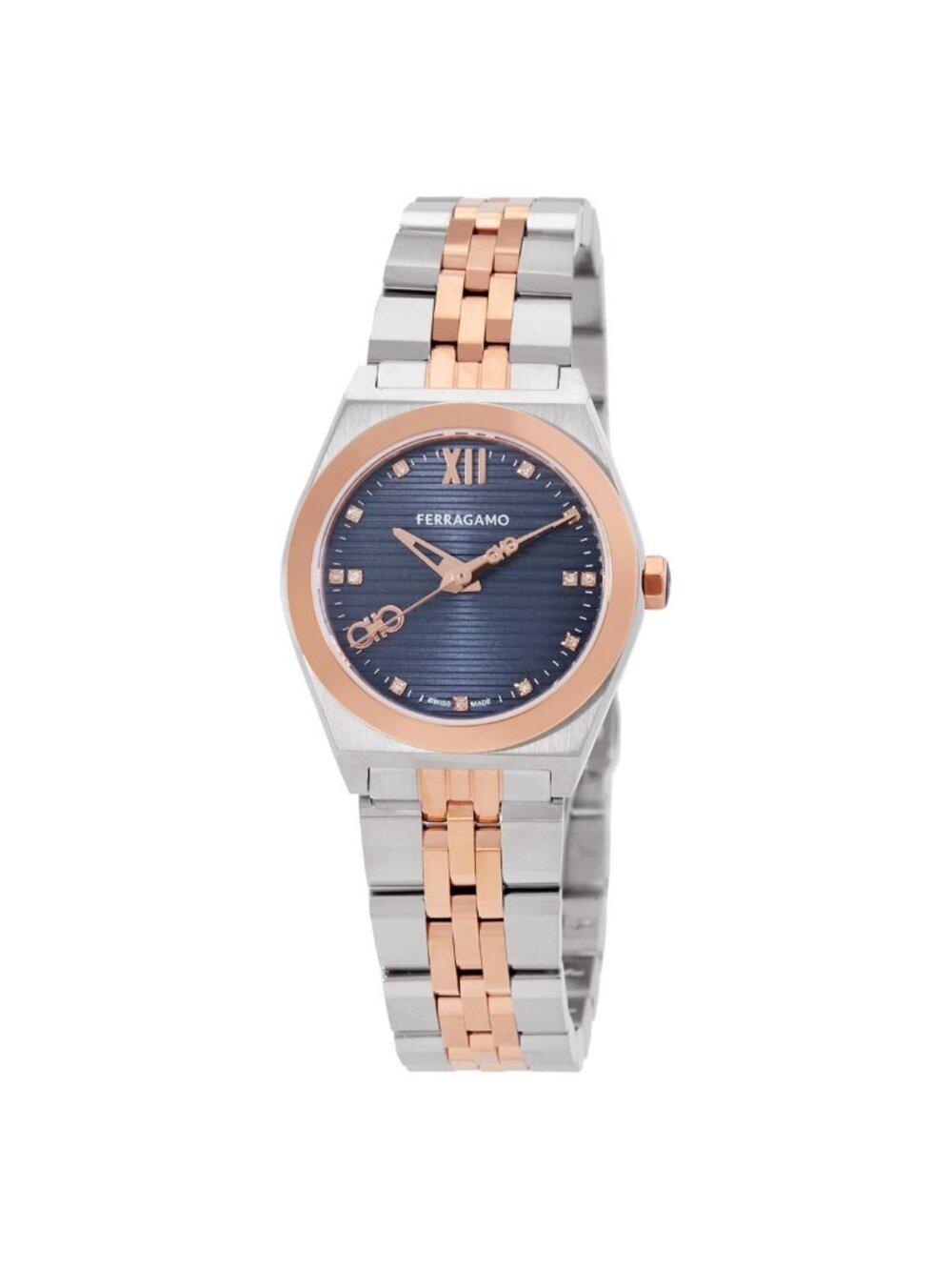 NWT Ferragamo Vega New Quartz Diamond Blue Dial Ladies Watch